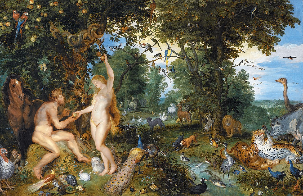 Het aards paradijs en de zondeval van Adam en Eva, geschilderd door Jan Brueghel de Oude en Pieter Pauwel Rubens